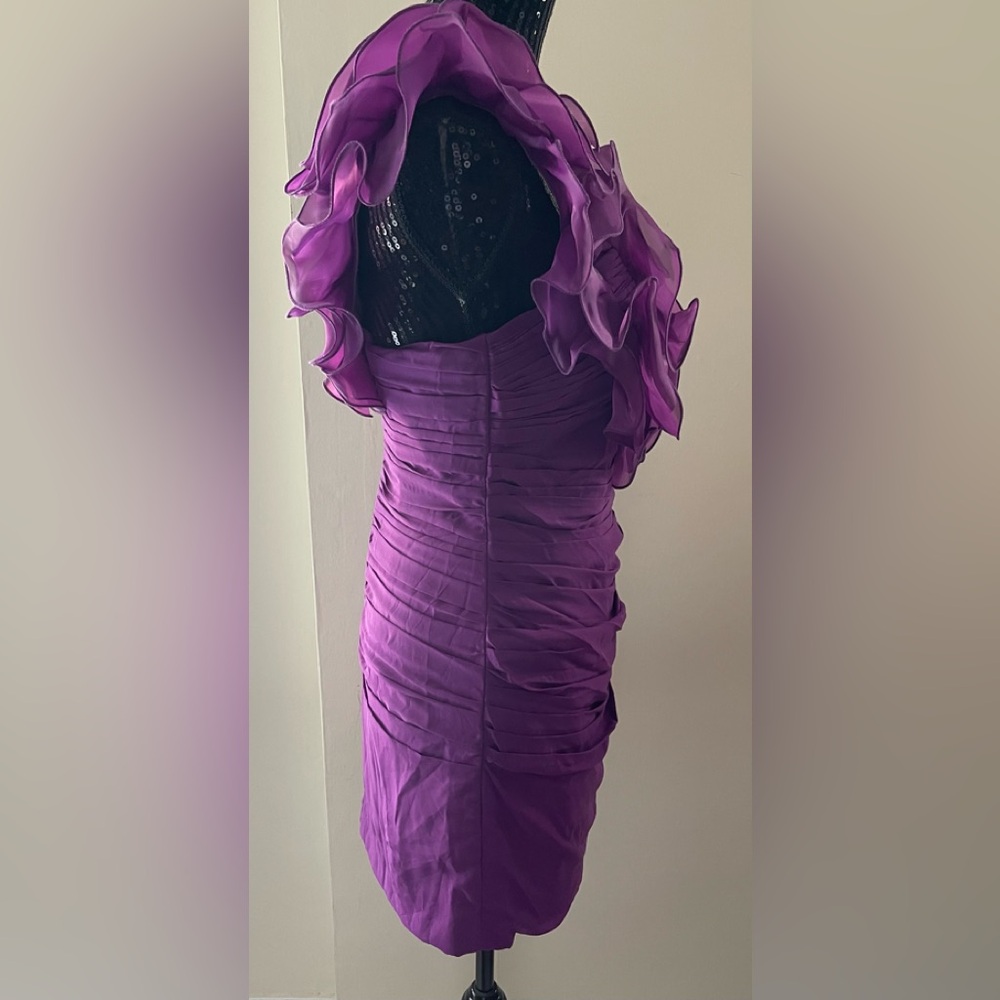 May Queen Vibrant Magenta One-Shoulder Ruffle Dress Size 8 - Picture 5 of 14
